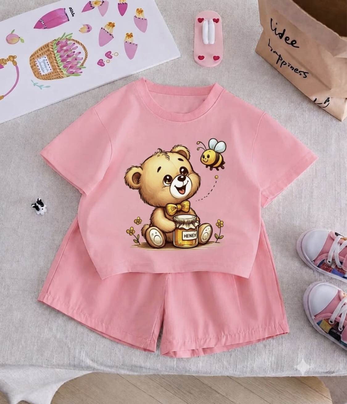 PINK MINI LOVE IMPORTED TARGET, MANGO BRAND TERRY FABRIC 1 PIECE SET for Kids Baby Boys And Baby Girls Imported Comfy summer wear Tops Clothes half sleeves imported cotton jersey fabric Outfit