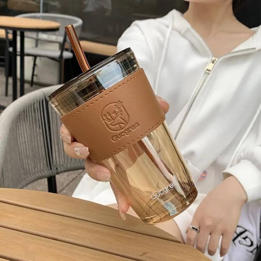 450ml Bamboo Glass Straw Cup