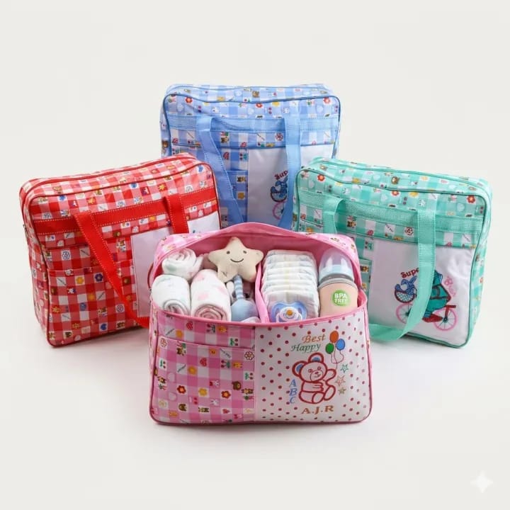 Baby Diaper Bag Large Capacity | Multi Pocket Maternity Bag | Baby Travel Organizer | Cartoon Printed Mother Bag | 4 Colors Available
