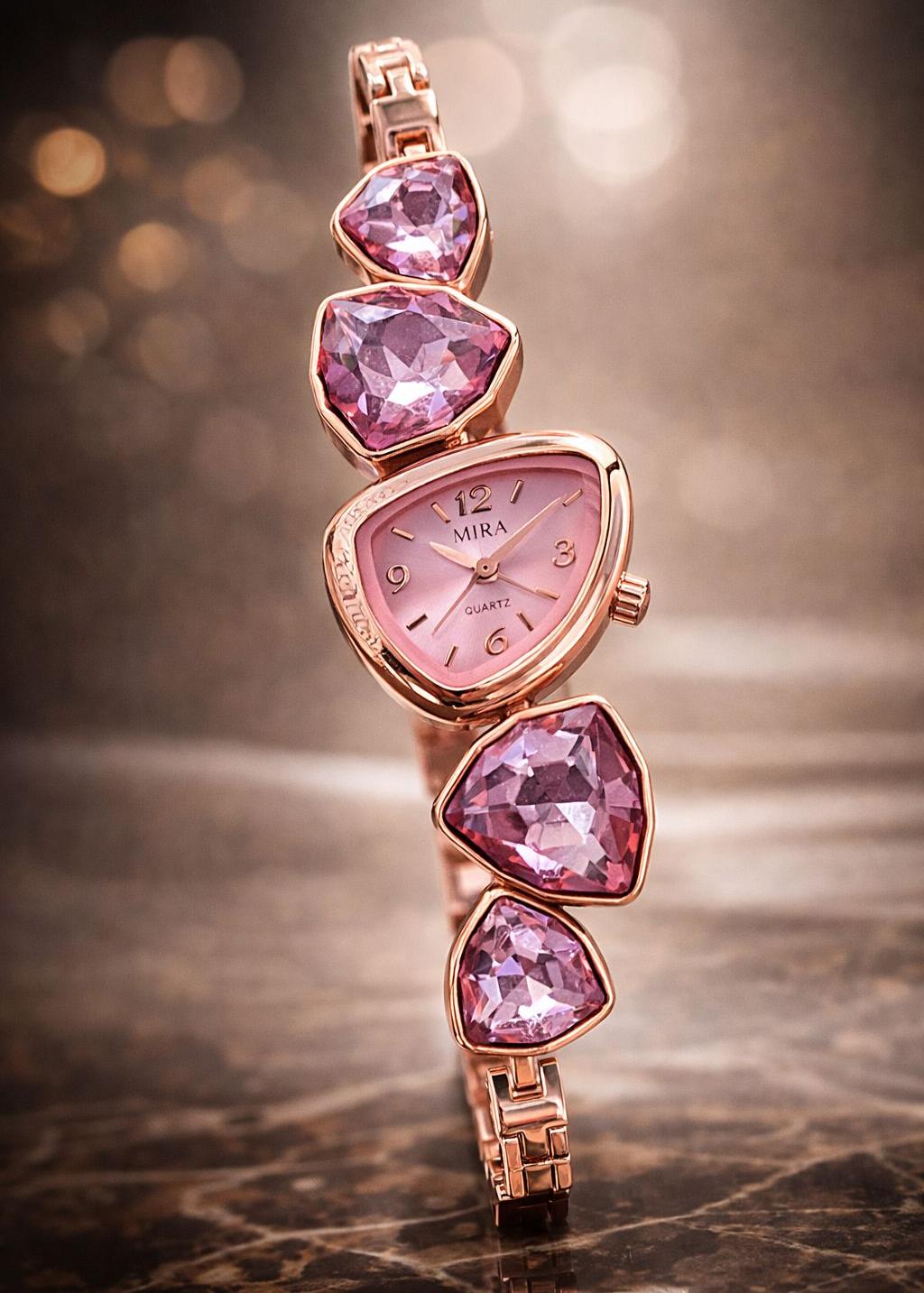 Luxury Diamond Design Women Wrist Watch – Stylish Bracelet Watch for Girls – 5 Color Elegant Stone Strap Watch