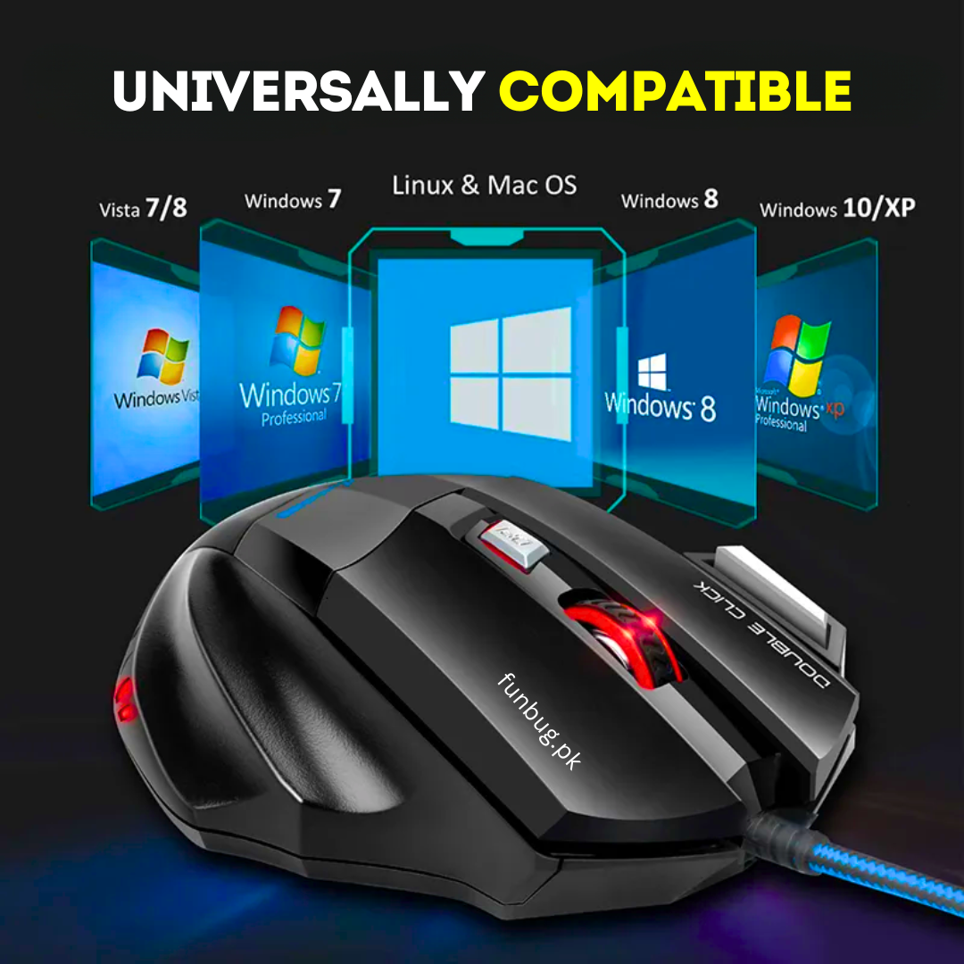 FunBug 7 Buttons Sports Mechanical Wired Gaming Mouse RGB with 4-Levels DPI Control - 7 Light Wired USB Optical Mouse with Side Buttons - Mouse with Pad for PC, Laptop, Computer, Gaming, Pubg Mobile