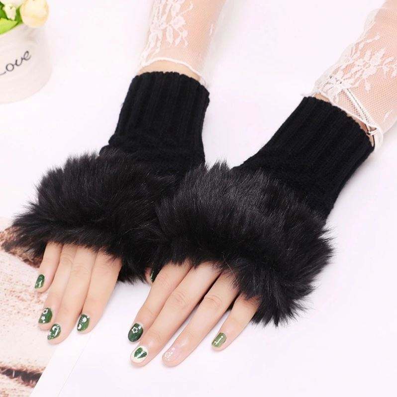 Luxury Winter Faux Fur Wrist Warmers / Fingerless Gloves (pack of 2) stylish and comfortable wearing