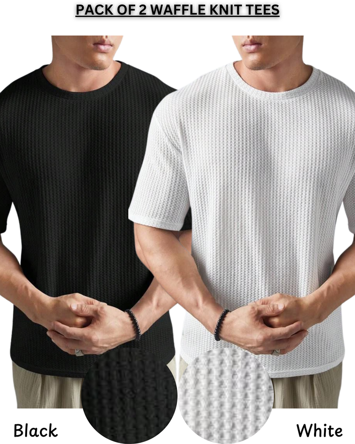 Pack Of 2 Waffle Knit Texture Tees For Men & Boys