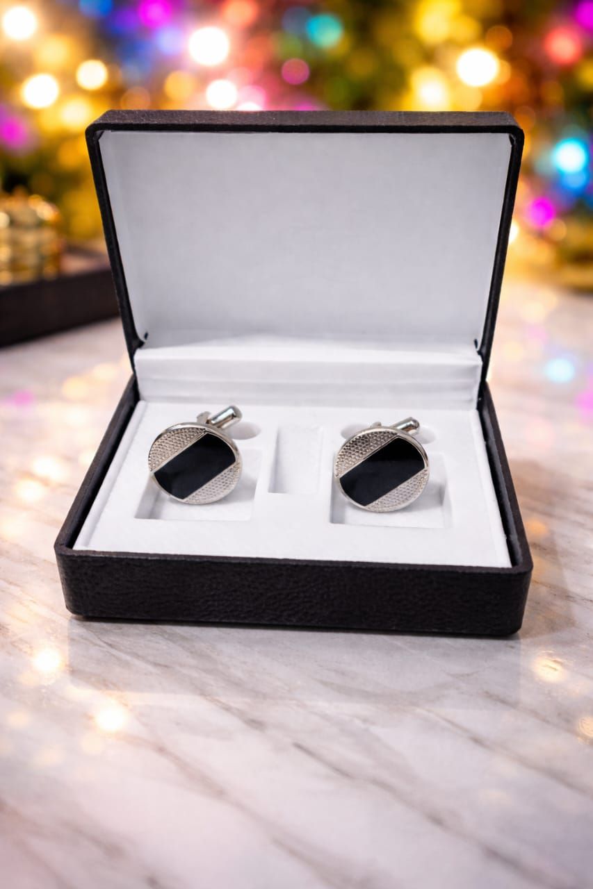 Cufflinks for Men | Plain Black Round Cufflinks