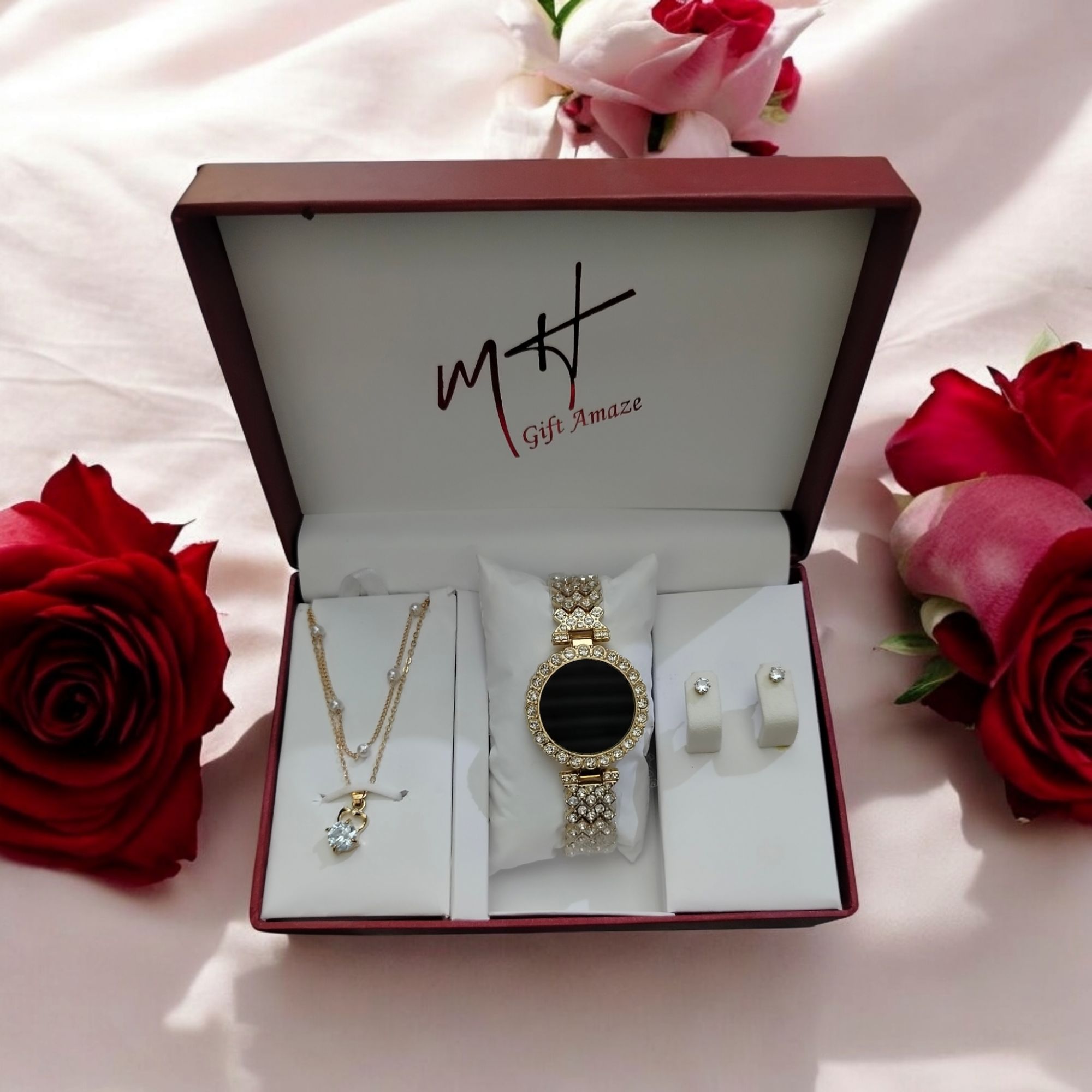 Jewellery For Women Girls Women's Fashion Trend Luxury Rhinestone Roman digital Watch Rhinestone Necklace with tops Best for Gift without box