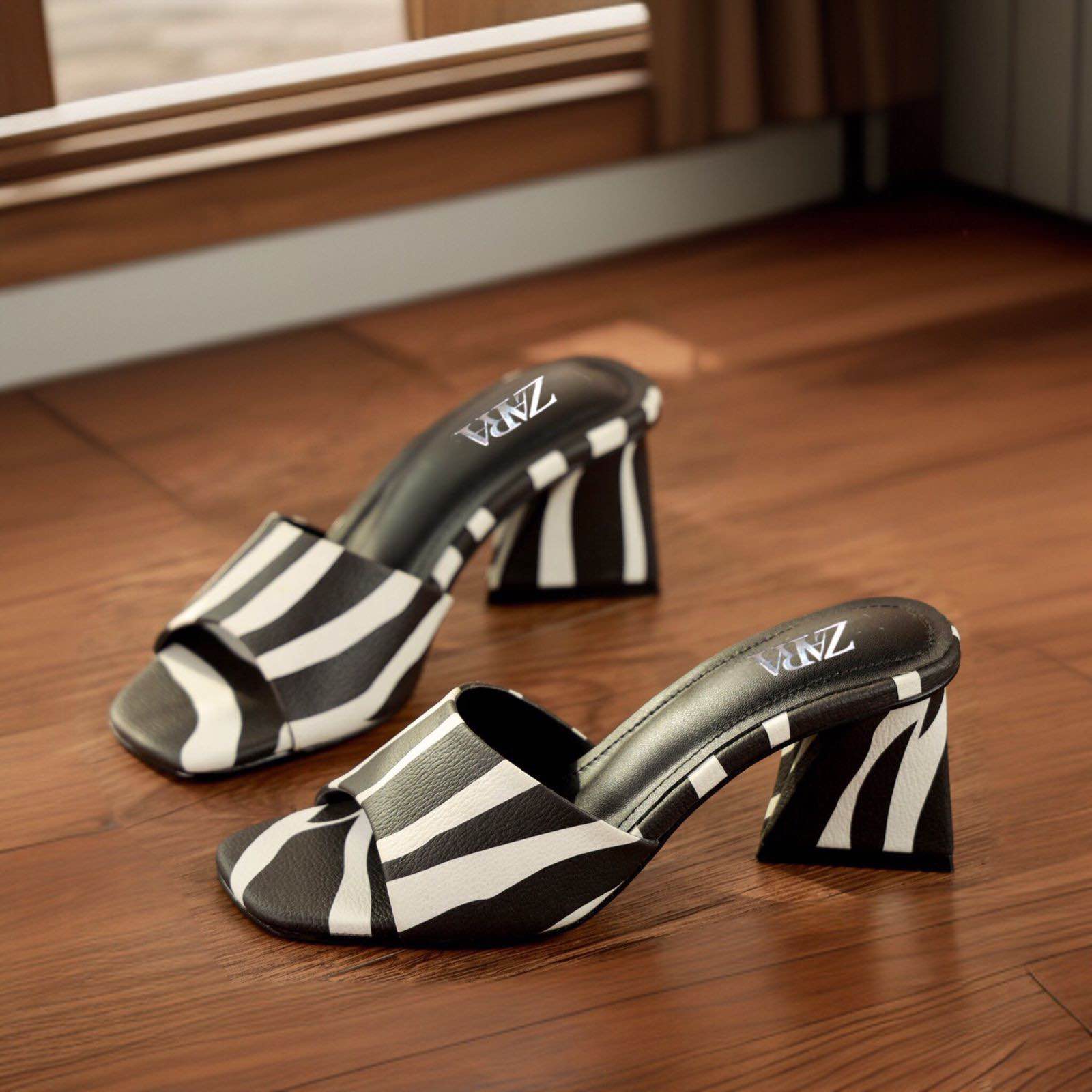 Zebra block heels for Women , High Quality Heels