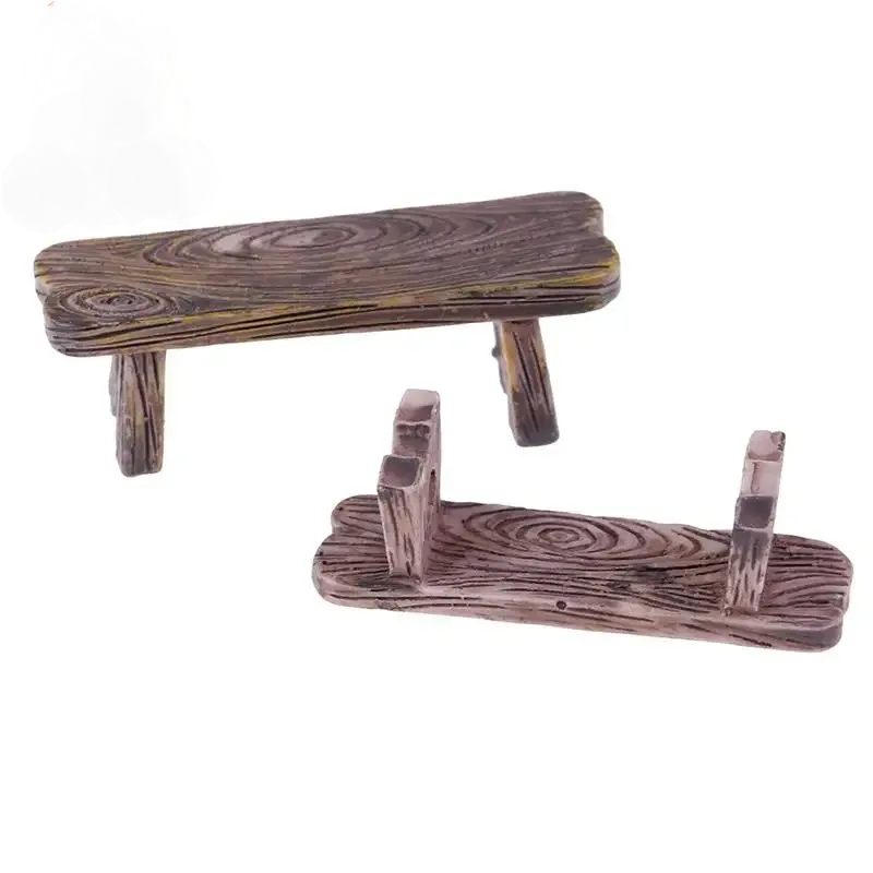 2pcs Mini Wooden Chair Stool Fairy Garden Miniatures Decor Couple Bench Action Figurine DIY Doll Houses Accesories
