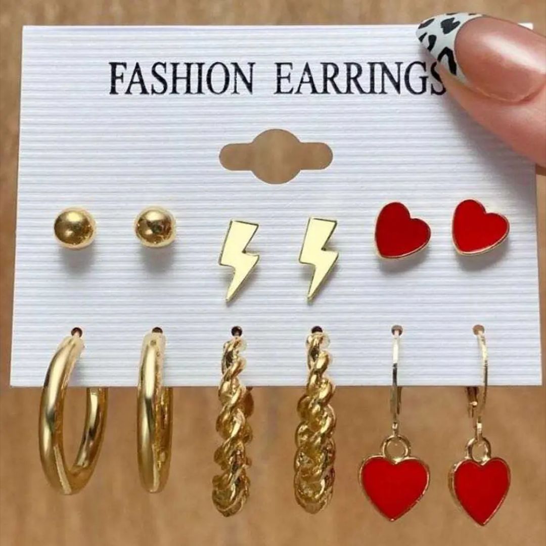 6 Pairs Of Red Charming Trendy Fashion Earrings Set For Girls and Women