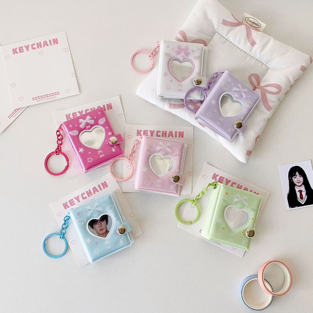 Butterfly Bow Photo Album Keychain Love Heart Hollow Hanging Pocket Mini Photocards Holder 2 Inch Snap Closure