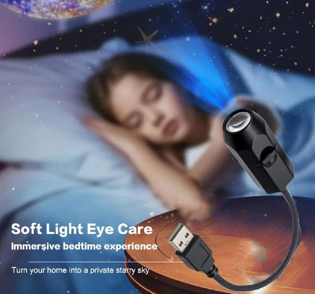 USB Galaxy & Moon Projection Night Light | Mini Flexible USB Projector Lamp | Multiple Slide Patterns | Bedroom, Gaming Room & Home Decor Light