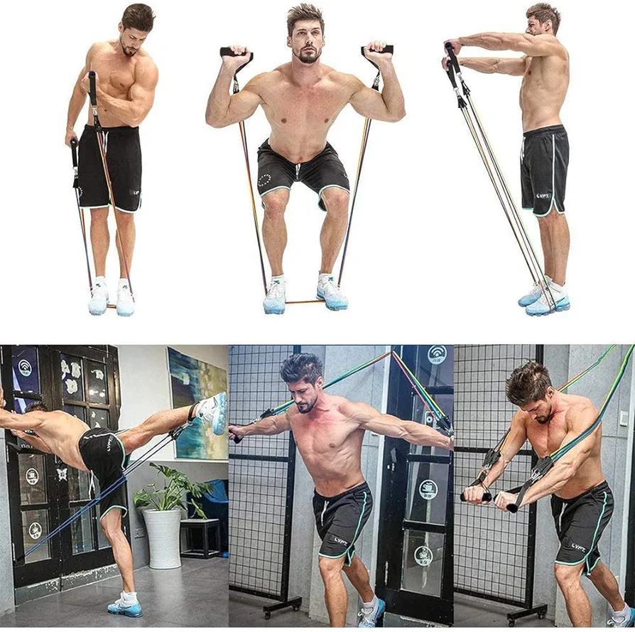 Resistance Bands Set & Push Up Stand Gym Equipment Set for Home Workout Training - Perfect Muscle Builder for Weights, Arms, Leg, Chest, Back, Glutes Exercises for Men & Women - Best Home Gym Equipment for Strength Training