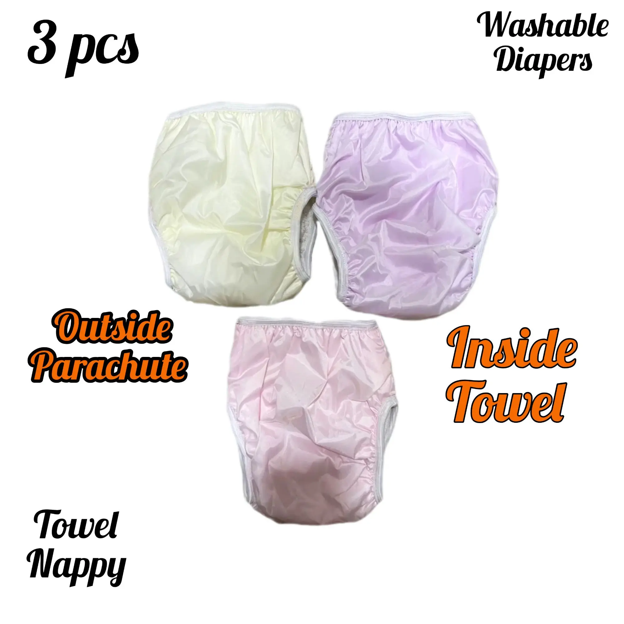 Pack Of 3 – Washable Pants Diapers / Plastic Panty / Parachute