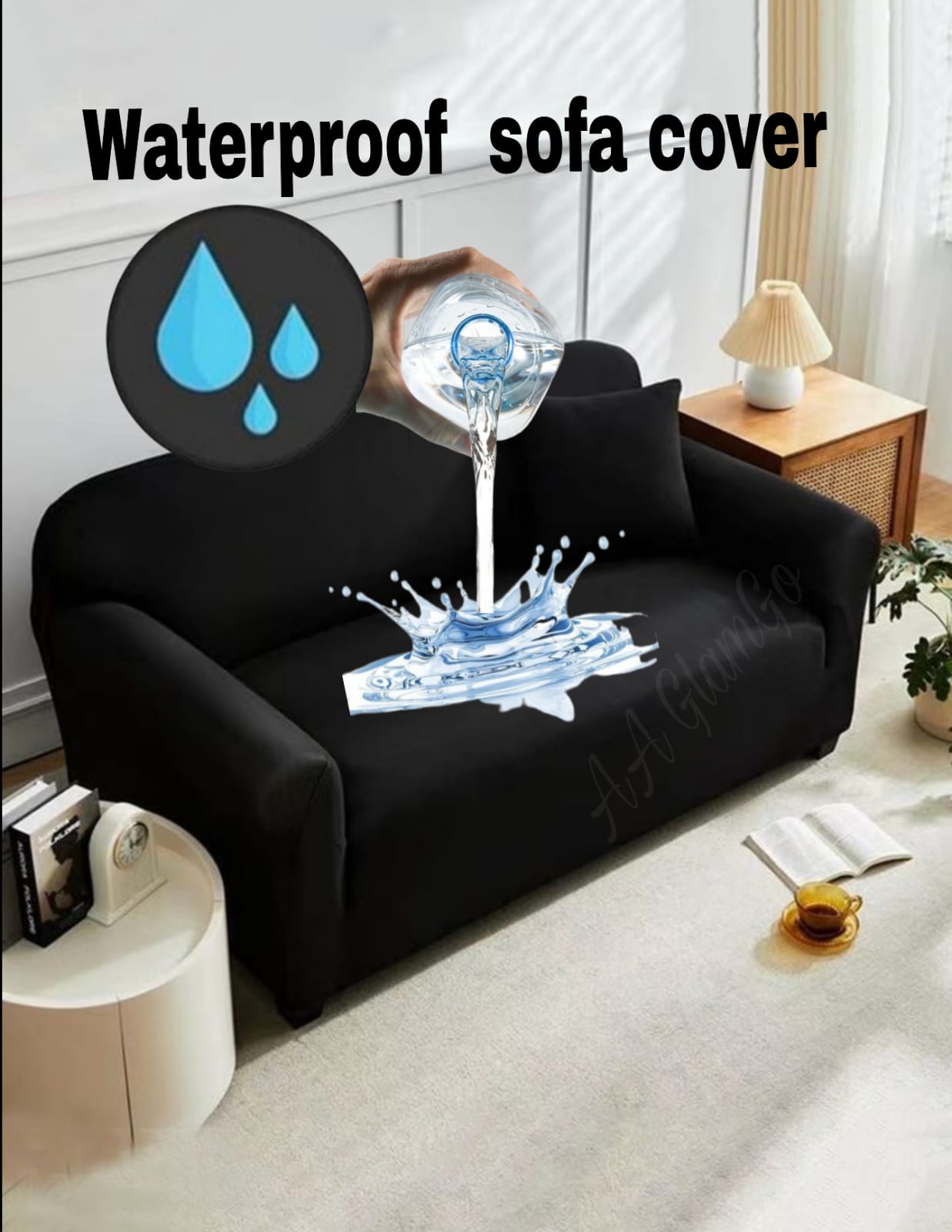 Waterproof and Dust proof  parachute 3 seater Sofa cover in black color