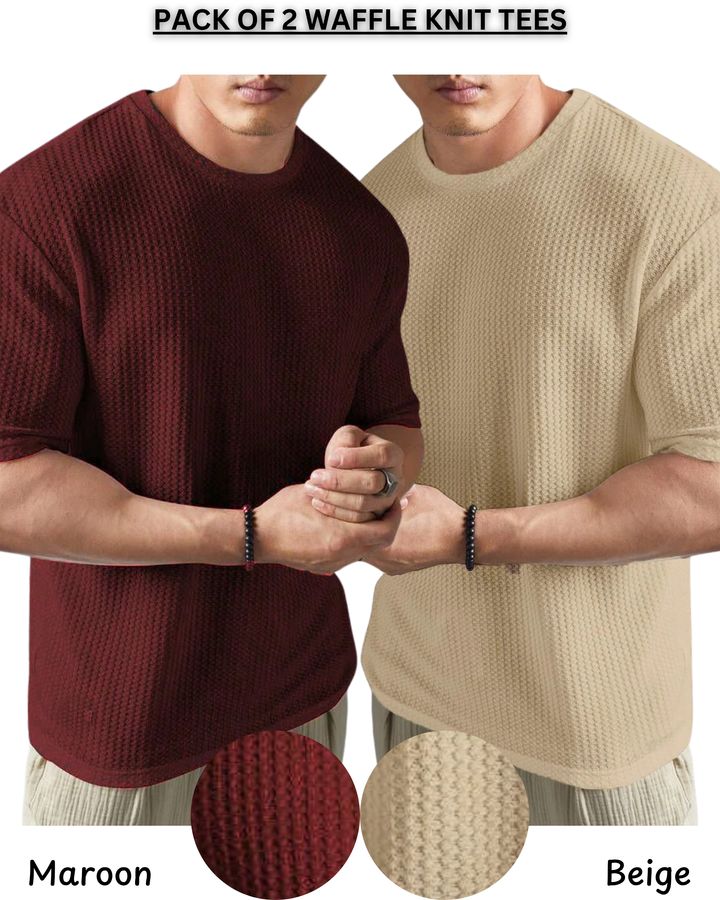 Pack Of 2 Waffle Knit Texture Tees For Men & Boys