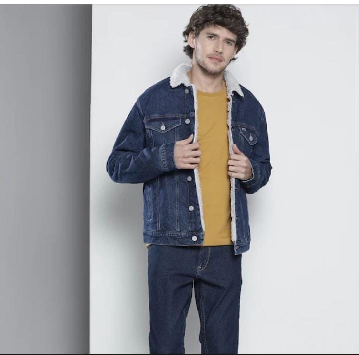 New stylish hi quality fur denim jacket for men soft and comfortable febric