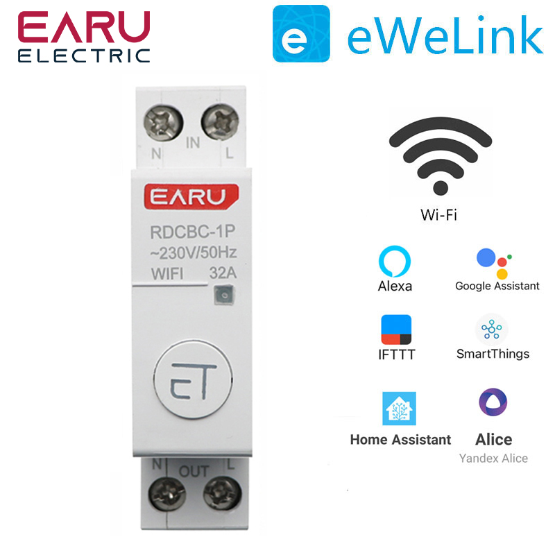 1P+N Din Rail WIFI Circuit Breaker Smart Timer Switch Relay Remote Control By eWeLink Smart Home