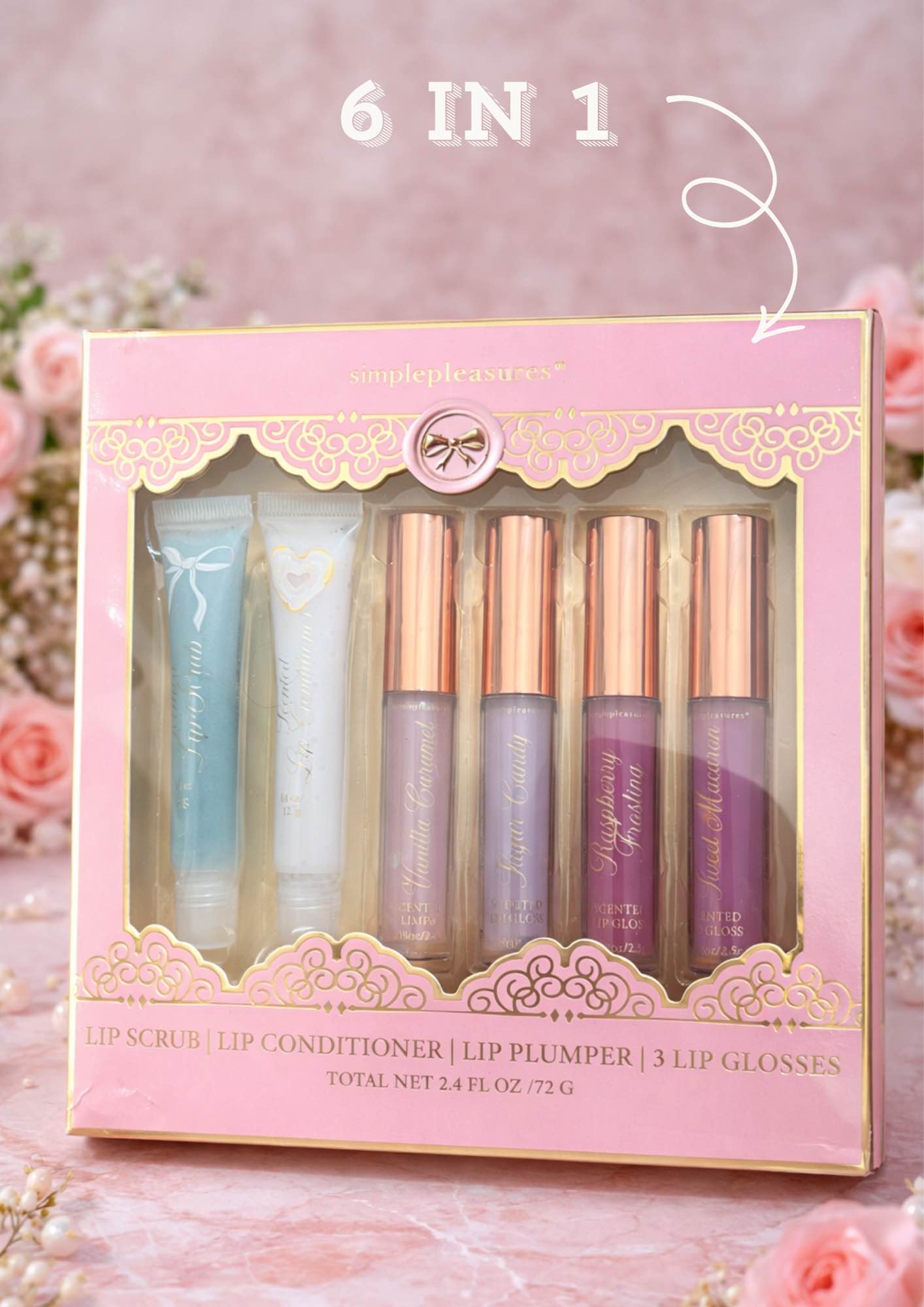 6 in 1 Gift Set for Girls Lip Care Kit, Lip Scrub, Lip Conditioner, Lip Plumper, 3 Lip Gloss Set, Korean Lip Gloss Kit, Hydrating Lip Care Set, Makeup Gift Box for Girls, Beauty Gift Set for Women, Birthday Gift, Cute Pink Cosmetic Set