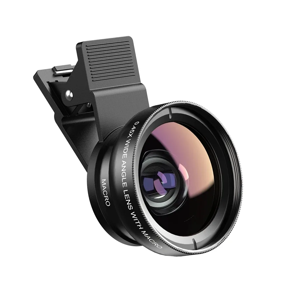 2 In 1 Clip-on Fish Eye Magnifiers Mobile Phone Lens Professional Mobile Phone Camera Lenses 15X Macro 0.45X Super Wide Angle