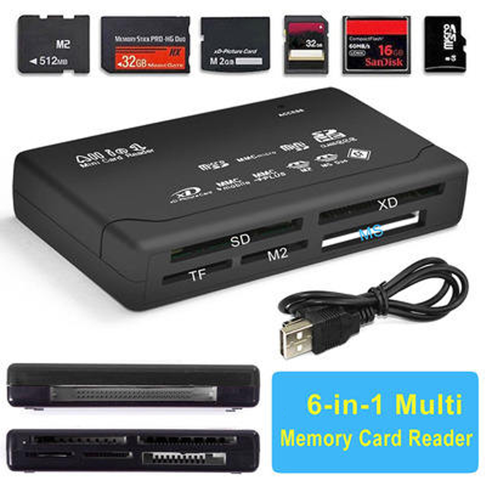 All In One Memory Card Reader 480Mbps USB External Cardreader SD SDHC MMC M2 MS XD CF TF Reader Adapter For MP3 Digital Camera