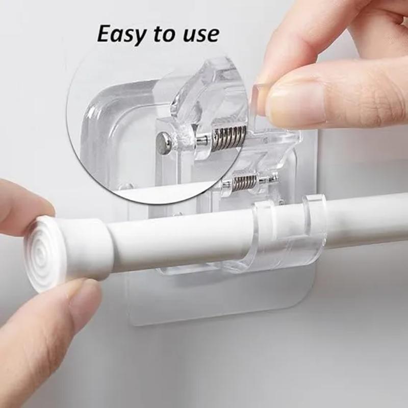 Clear Adhesive Curtain Rod Hooks – Self-Stick PVC Holders for Rods & Poles (2 Pcs)