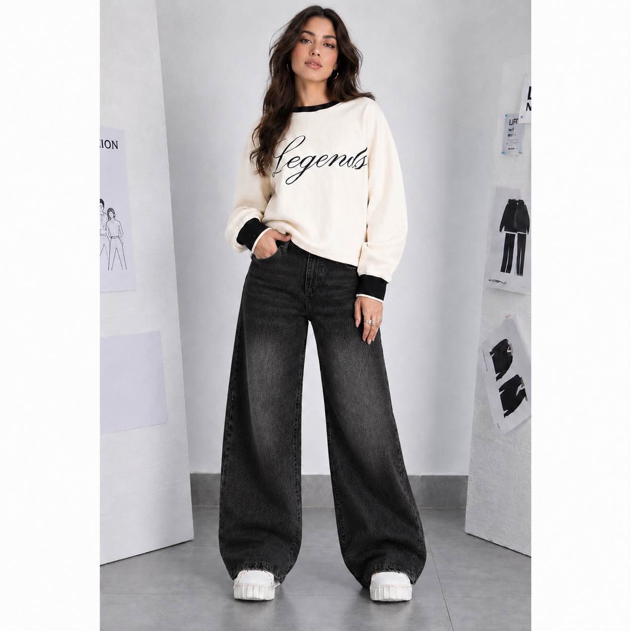 Black Washed (Blast) Wide Leg Premium Quality Denim For Female - Highwaist Fashion Denim For Girls