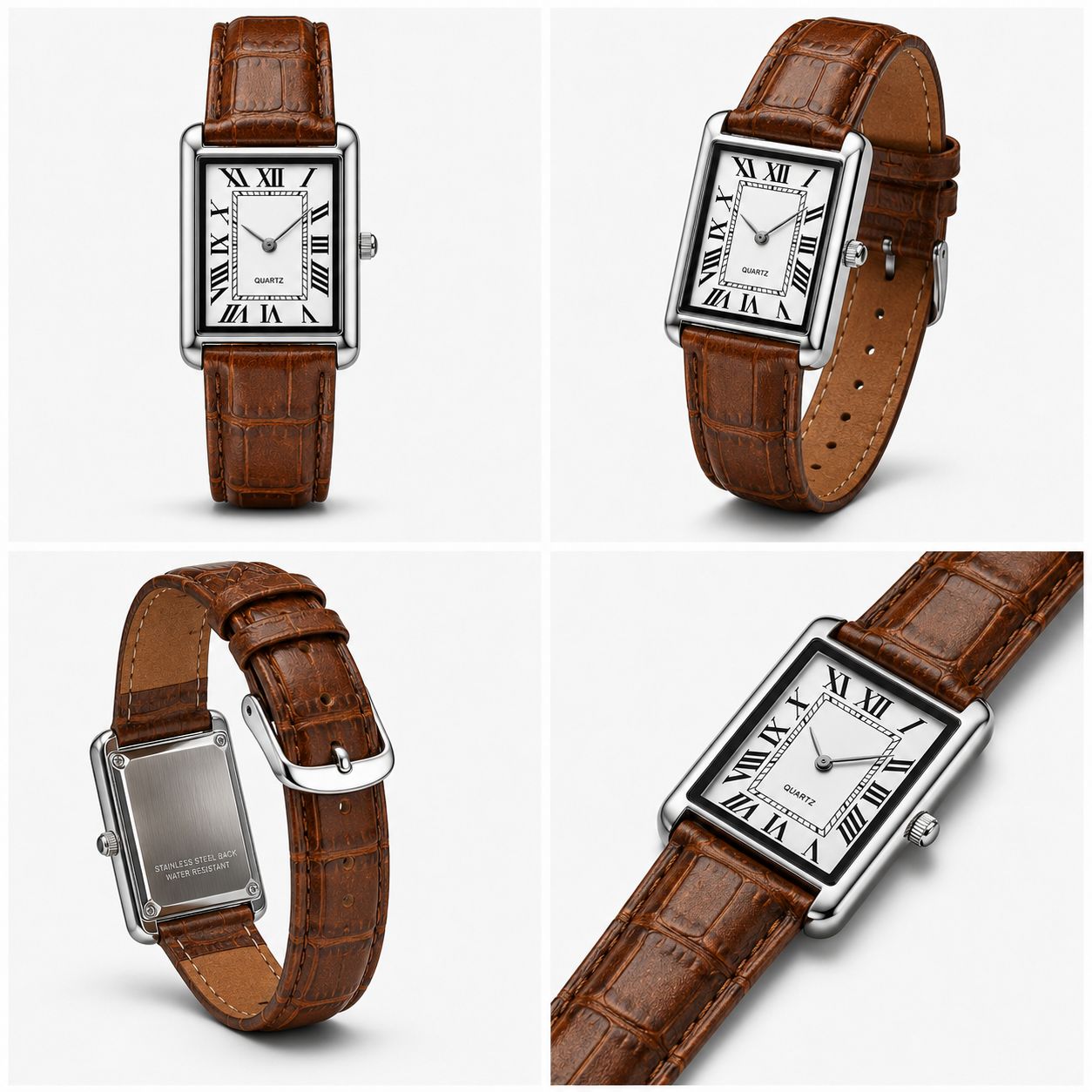 Elegant Vintage Rectangular Quartz Wrist Watch for Men