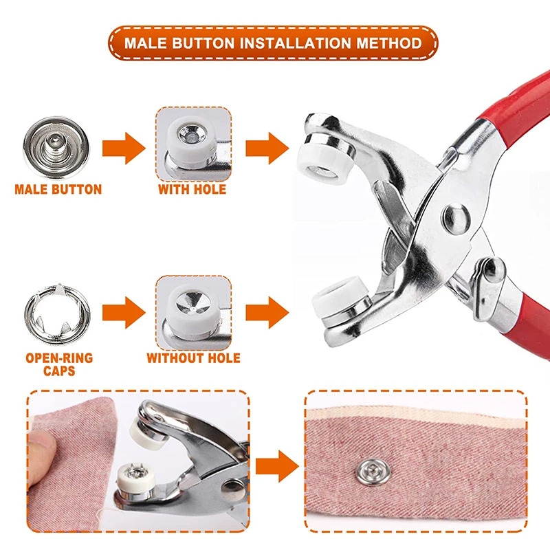 Metal Snap Button Tool with 50 Pcs Buttons 9.5mm | Hand Press Fastener Pliers for Clothes Baby Dress DIY Sewing Repair Tool | Stainless Steel Snap Fixing Kit Portable Durable Easy Install Garment Button Tool Set for Home Tailoring Best For Sewing Machine