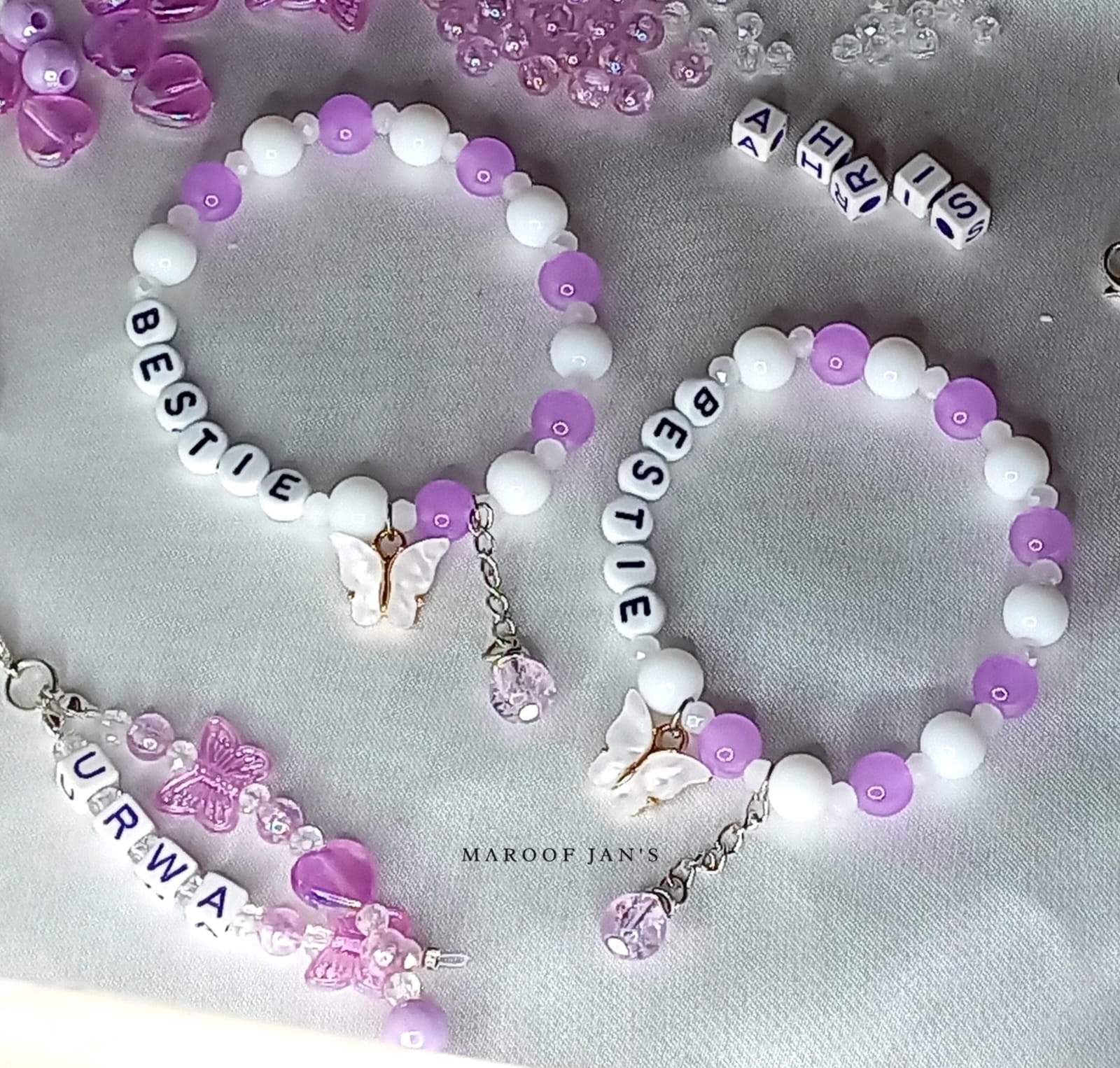 1 Pc Name Bracelet for Girls – Korean Style Beaded Bracelet with Charm(Random) – Personalized Gift