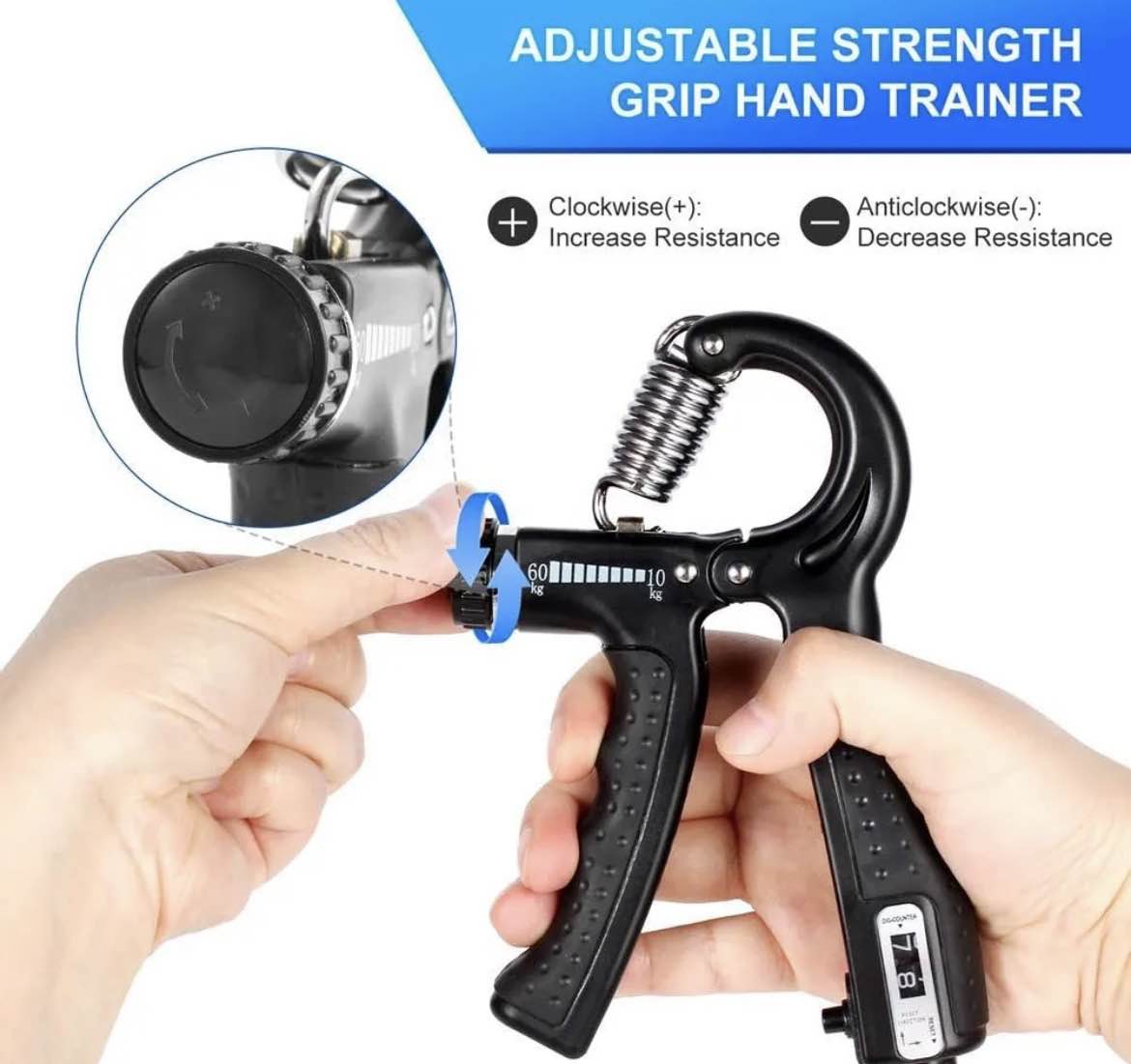 Gym Combo Deal – 1.5L Dumbbell Water Bottle + Adjustable Hand Gripper (5KG-60KG) | Fitness Workout Set | Home Gym Exercise Equipment | BPA Free Water Bottle | Grip Strength Trainer