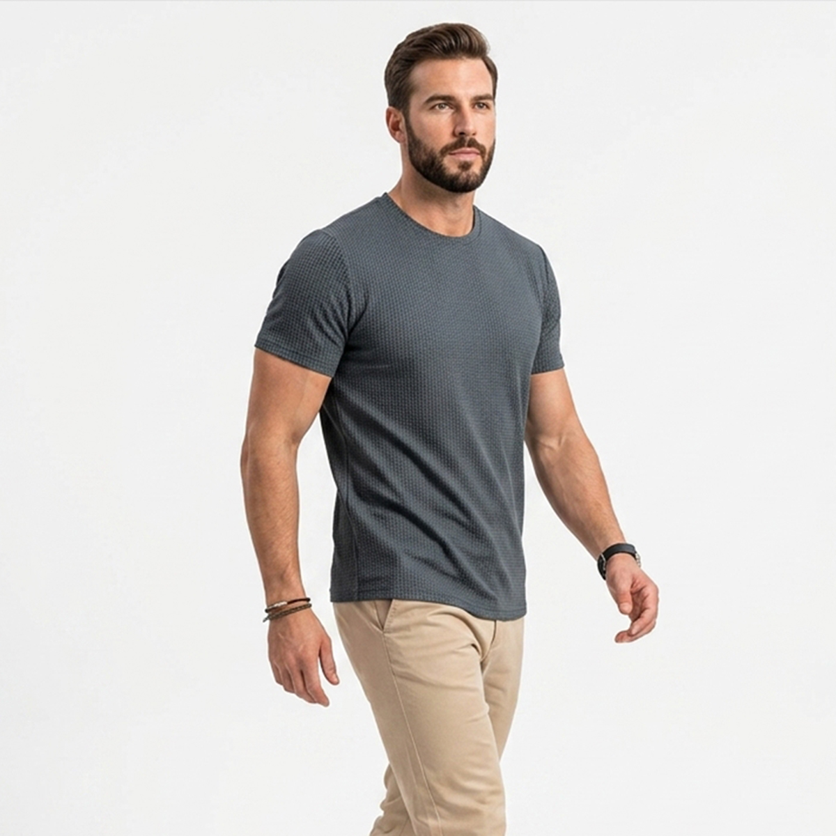 Premium Waffle Knit Texture T Shirt for Men & Boys Trendy Summer Casual Top