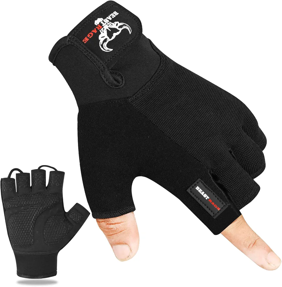 Workout Gloves for Men, Durable Palm Grip Gym Gloves Women Half Finger Elasticated Training Weight Lifting Strength Bodybuilding Anti Slip Cycling Gloves Exercise