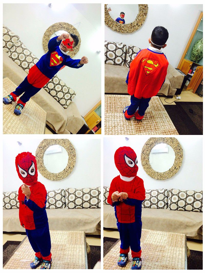 New Spiderman Superman Batman Children Clothing Set Fashion Cosplay Costume Pajamas Set Top+Pent+Mask