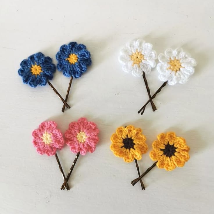 Handmade Crochet Flower Hair Pins Set for Girls & Women | Cute Floral Bobby Pins | Hair Accessories (2 Pcs)