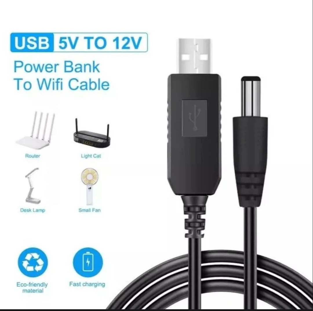 5V to 12V Step Up Boost Converter Cable for 12 volt Wifi Router 5v Power Bank To 12v 1A Output - USB port to 12v 5.5mm Plug 12 valt 1 ampere Router (moti pin) Multipurpose use