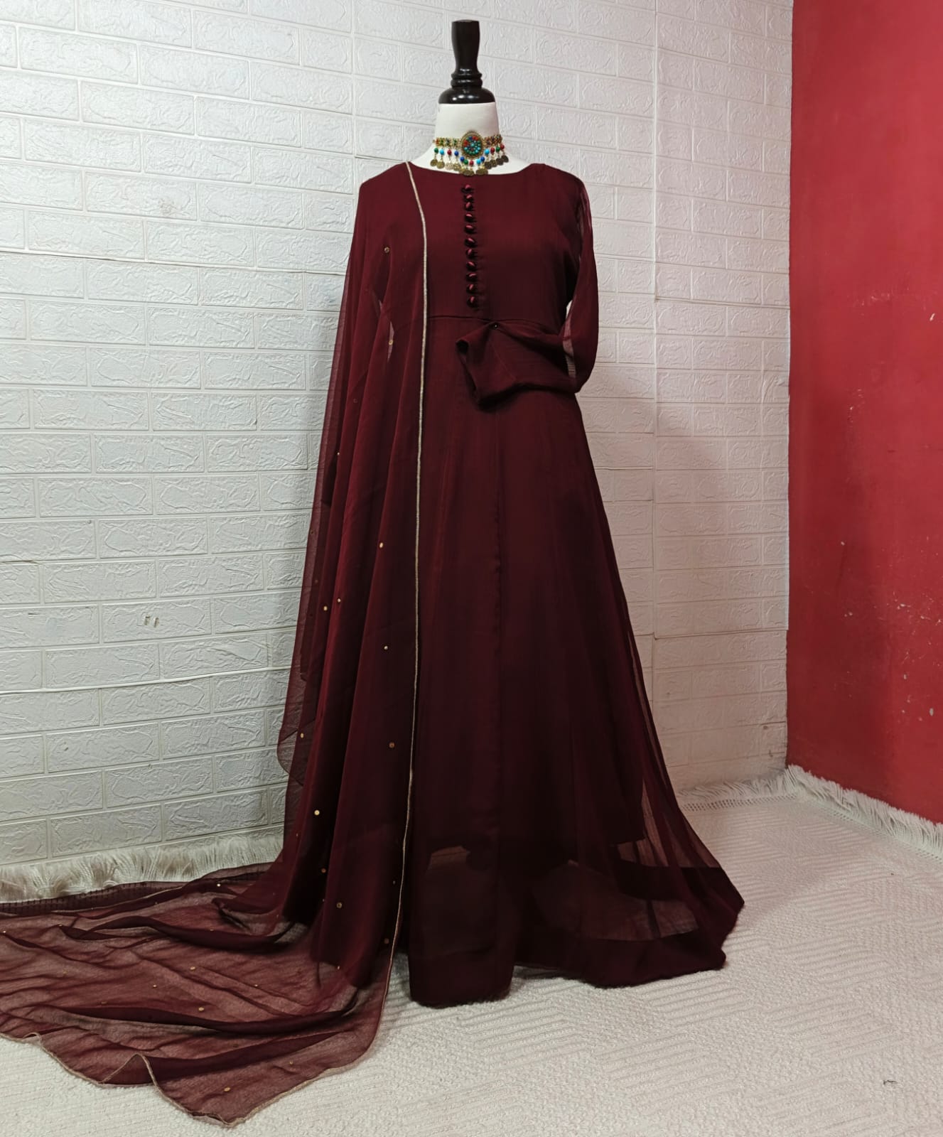 chiffon Maxi Dress for Women – Elegant Flared Long Frock with Chiffon Dupatta | Party Wear, Mehndi, Eid & Wedding Collection | simple and traditional | trending