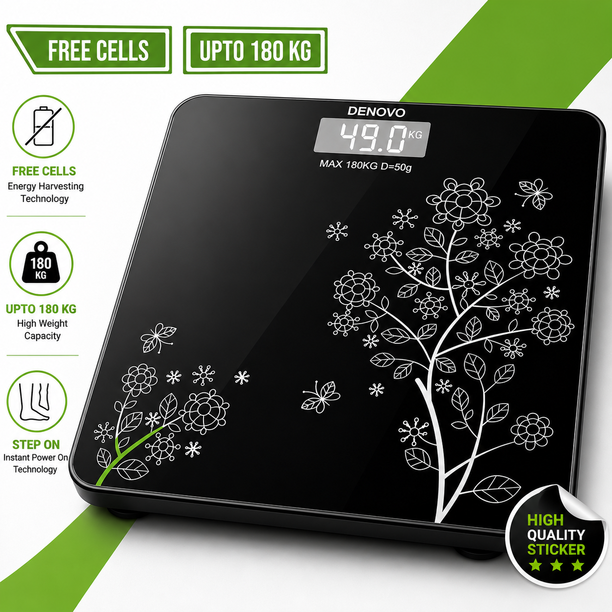 Tempered Glass Electronic Digital Body Weight Scale, Bathroom Scale 180 KG with LCD Display Weight Machine