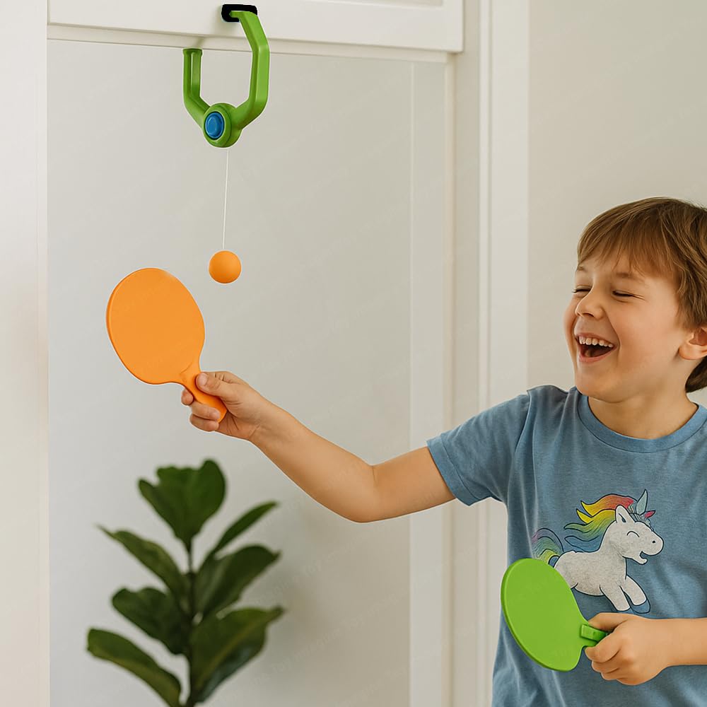 Door Hanging Table Tennis Trainer for Kids | Indoor Ping Pong Game Set with 2 Rackets and 5 Balls | Fun Sports Toy for Boys and Girls Ages 5 Plus | Safe Non-Toxic Indoor Play Activity