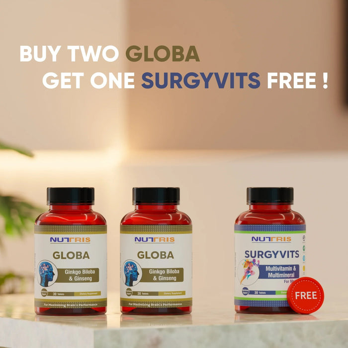 Buy 2 Globa Get 1 Free Surgyvit Offer | Nutris Life Globa Tablets for Depression and Anxiety- Anti Mind Relaxant Pills for Men and Women- Best Supplement Globa for Brain Headache and Migraine- 90 Tablets