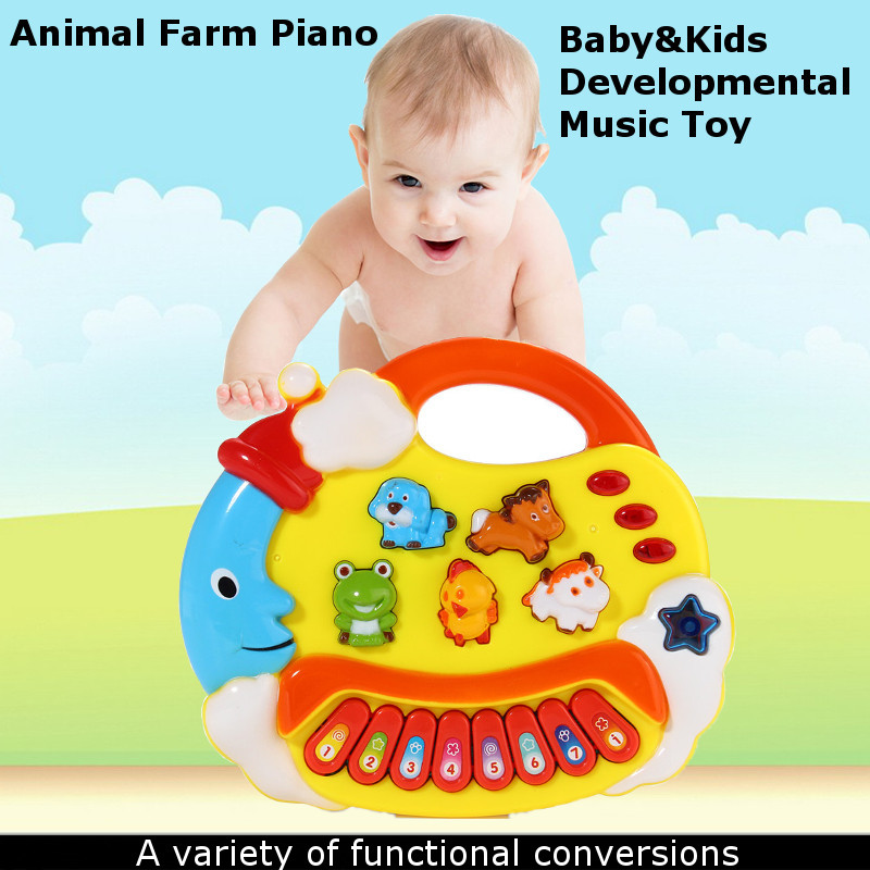 SUPER TOY Plastic Musical Piano Toy with Animal Sound for Kids (Multicolor) (Without Battery)