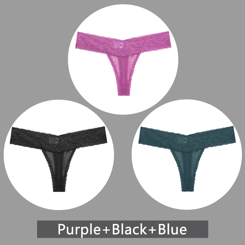 3Pcs/set Women Lace Thongs Sexy TBack Underwear SXL Ladies Floral Bikini Underpants Girls Low