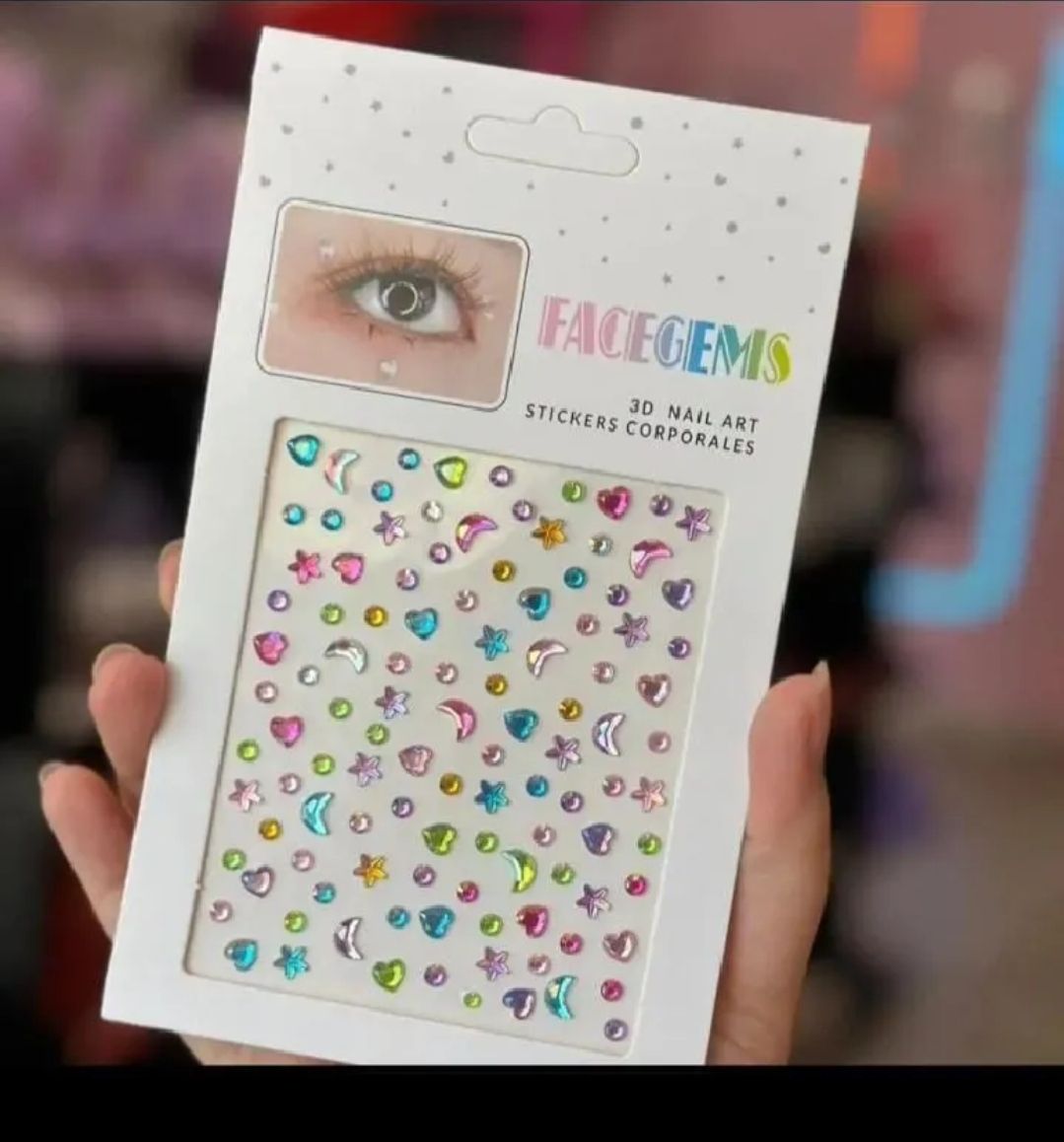 ​3D Crystal & Pearl Face/Nail Art Stickers Set – Face Gems, Body Jewels & Glitter Stone Sheets