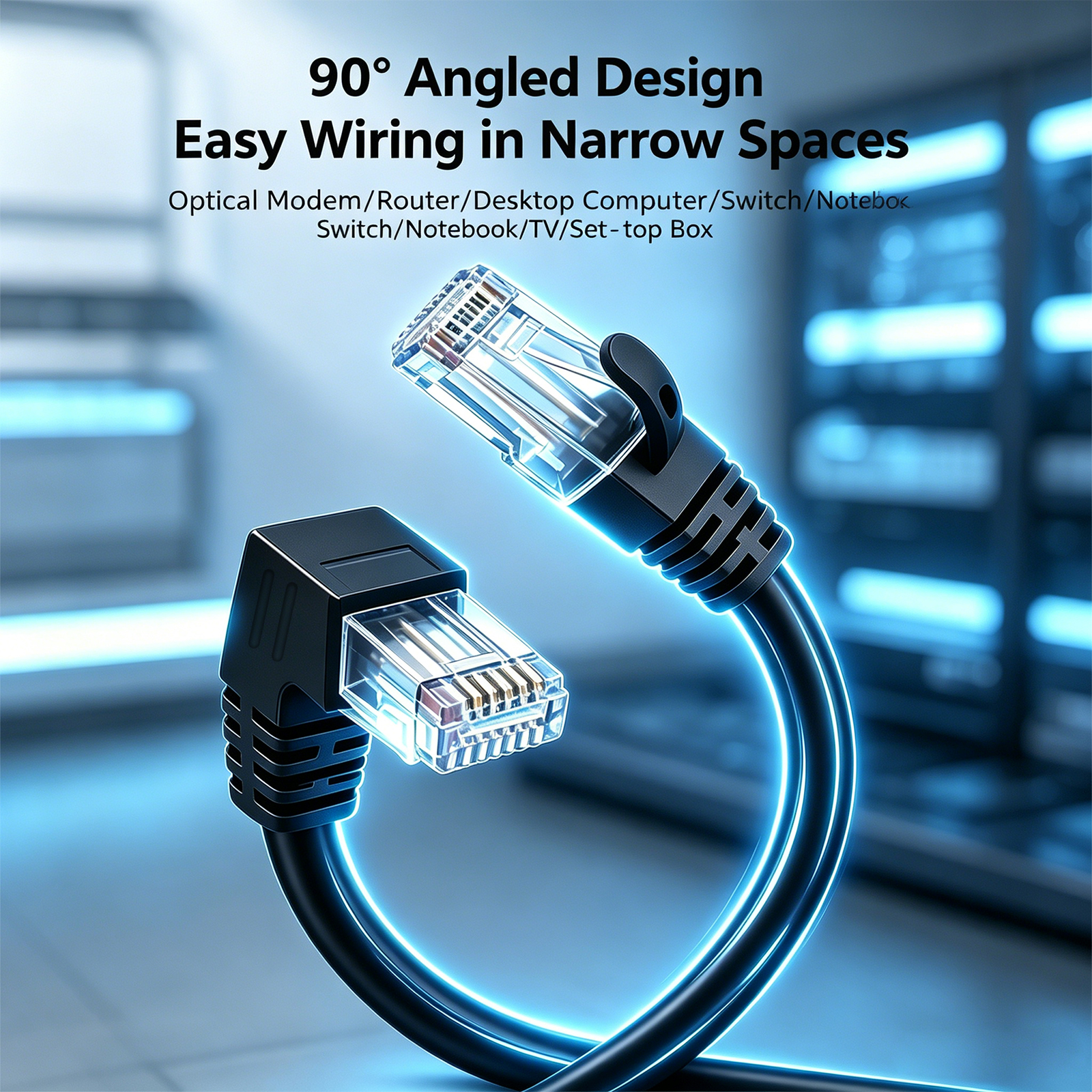 kubie Cat6a RJ45 90 Degree Angle Ethernet Cable Slim Patch Cord Lan Cable UTP RJ 45 for Patch Panel to Switch Flexiable