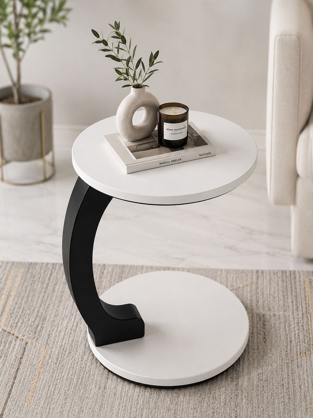 Premium Wooden C Shape Side Table
Modern C-Shaped Wooden End Table