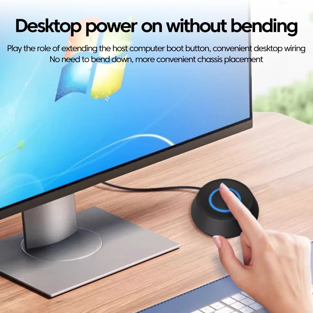 COOLCIRC Computer Desktop External Switch Blue LED Light PC Motherboard External Start Power On/Off Button For Home Office ﻿