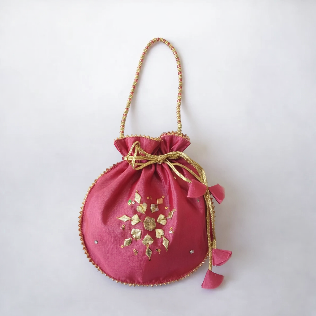 Fancy embroidered clutch/potli bag for wedding parties designer traditional potli gol bag with Handmade Gota work