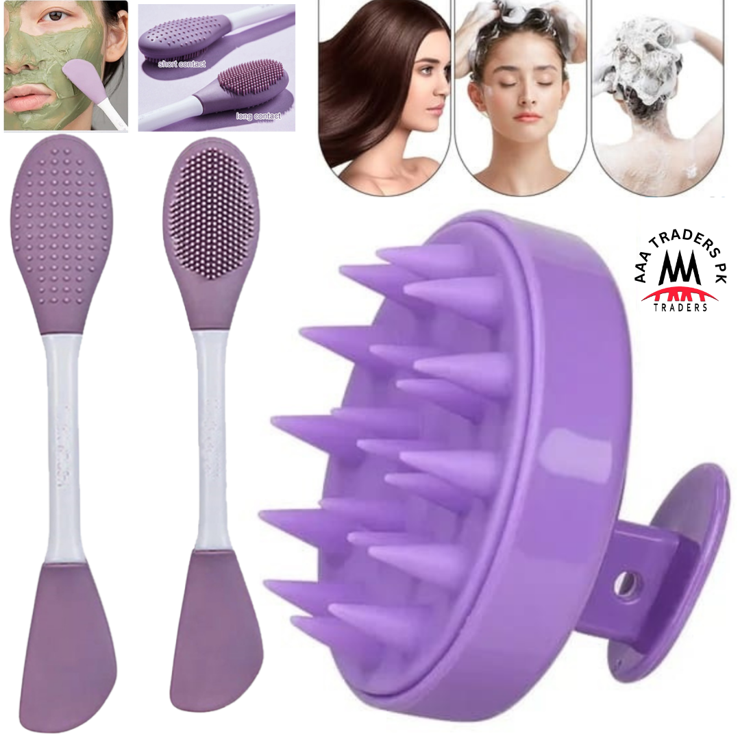 MultiColor Silicone Double Head Mask Brush, Silicone Face Wash Brush, & Silicone Shampoo Brush Clean The Scalp , Mud Film Special Scraper Applicator, Facial Cleansing Brush, Cleaning Tool (MultiColor)