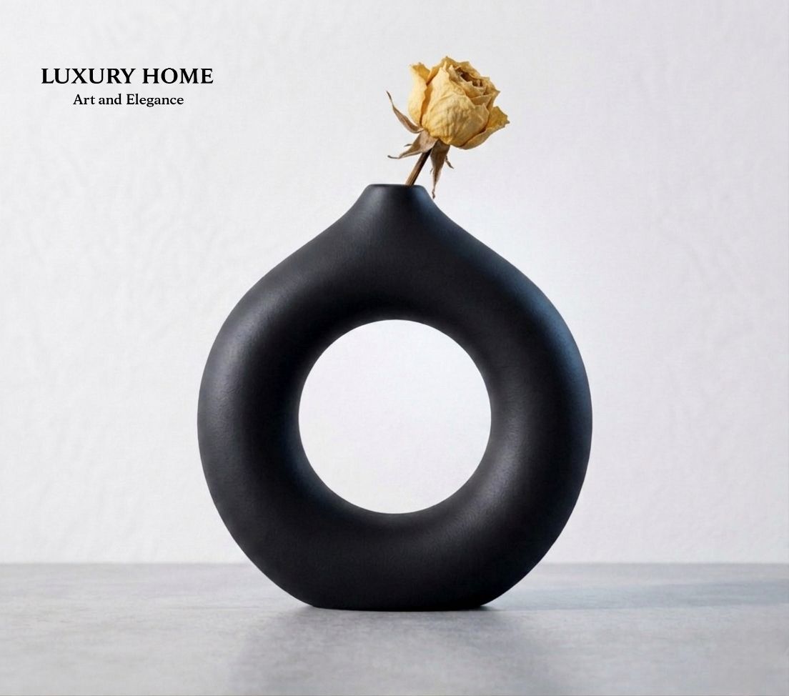 Donut Ceramic Vase for Table Decor | Modern Ring Flower Vase | Stylish Home Decoration Pot