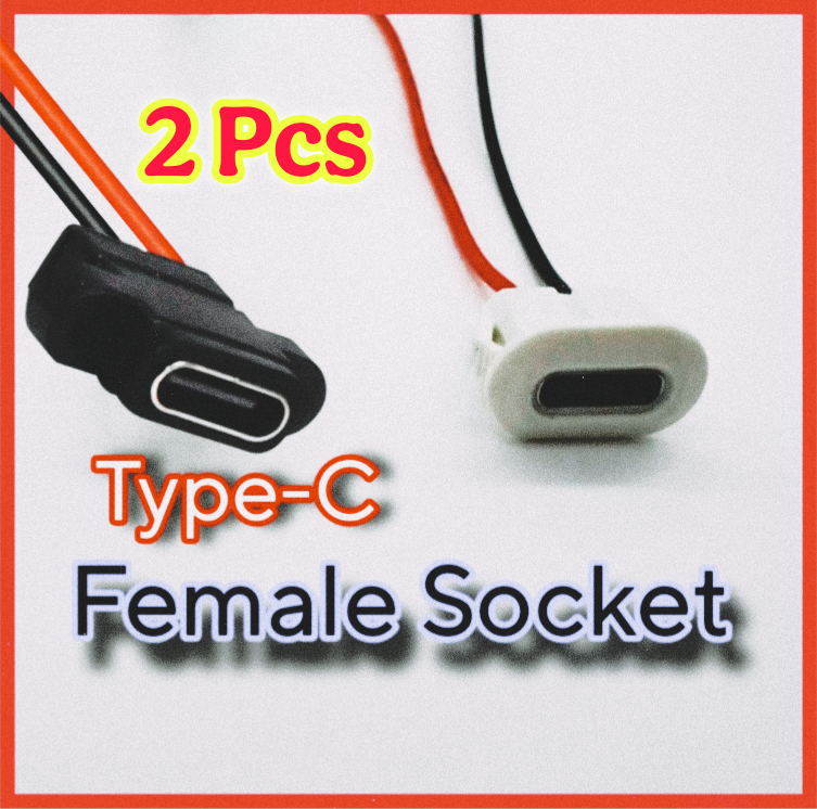 Type C USB Female Plug Socket,  2-Pin White Flat USB Female Socket Connector with Wire - Ultra-Practical, High-Strength Connectivity - Electricians' Go-to for All Connectivity Needs