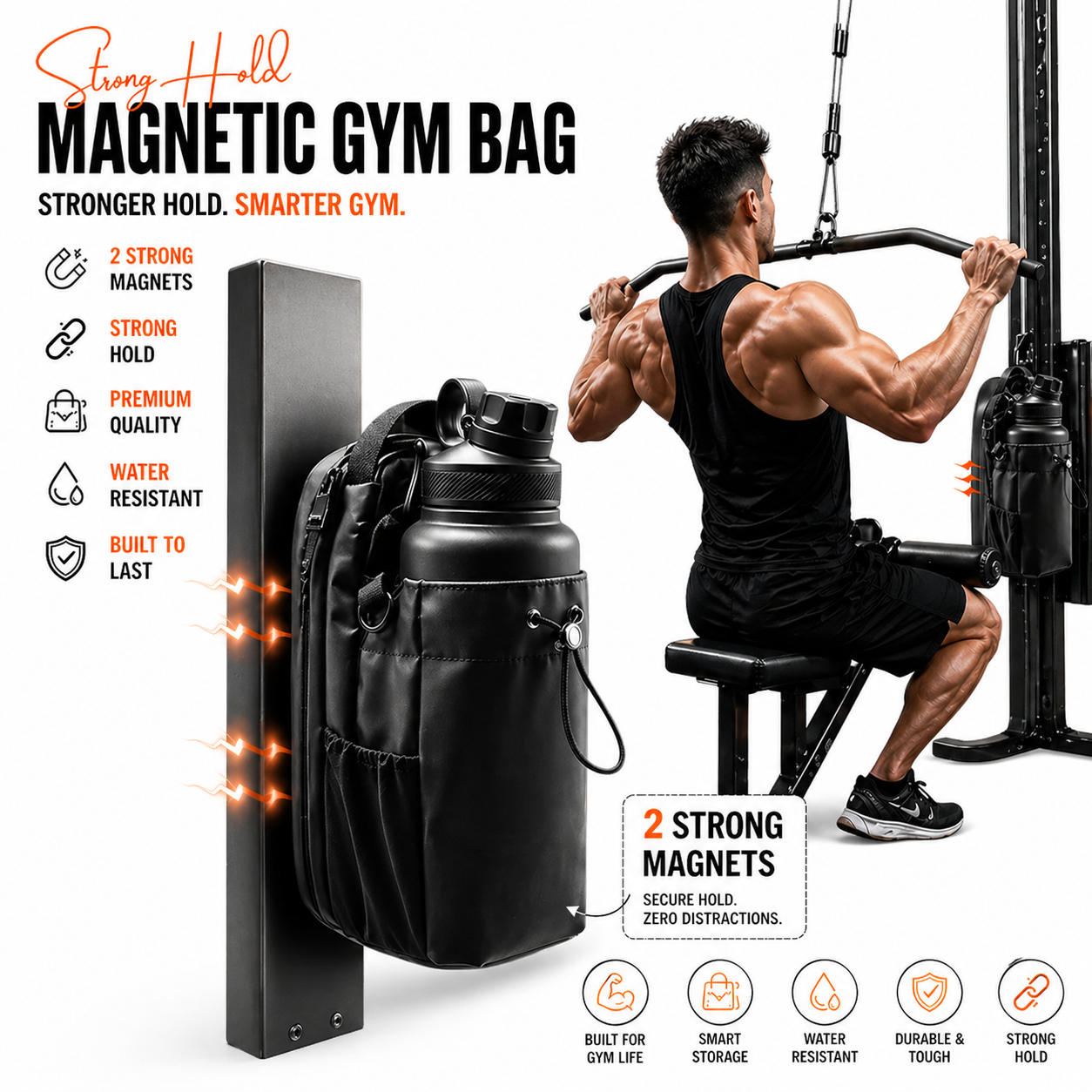 Strong Hold Magnetic Gym Bag – Portable Fitness & Travel Essential for Men & Women | Ultra Strong Magnet Workout Organizer Pouch | Water-Resistant Crossbody Sports Sling | No More Dirty Gym Floors Pakistan