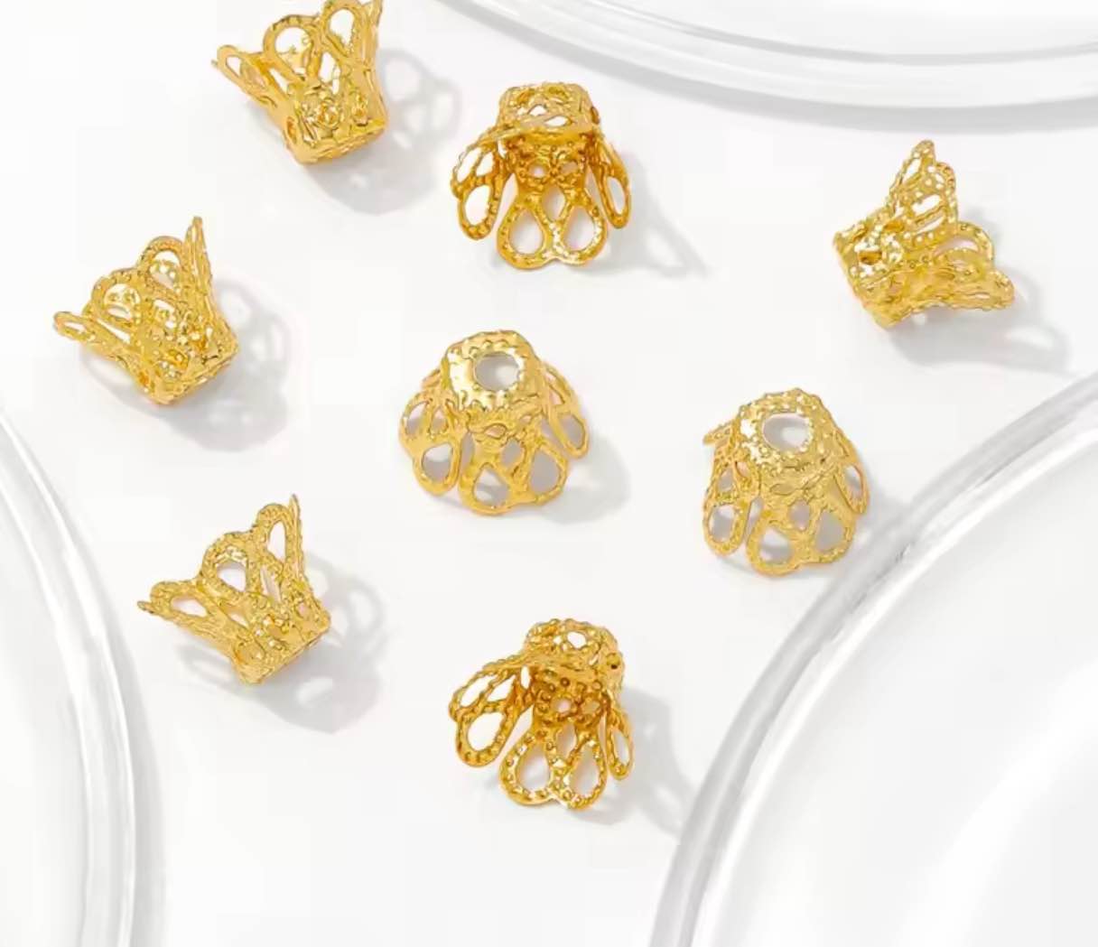 50/100pcs Gold Hollow Flower Trumpet Bead End Caps – Filigree Bead Caps for DIY Jewelry Making
